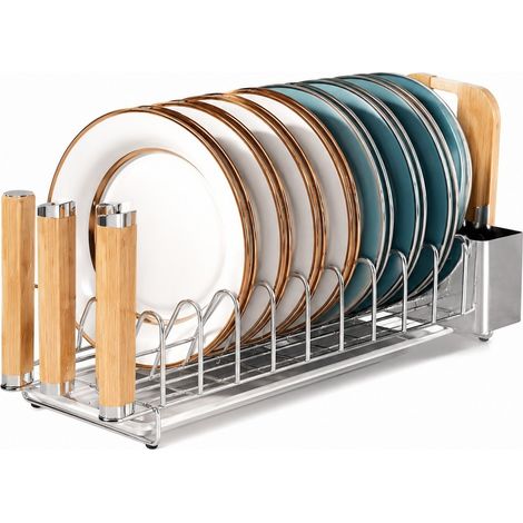 Égouttoir à vaisselle double couche avec égouttoir latéral, argenté, entièrement équipé, en acier au carbone, rangement pour évier, plan de travail de cuisine (1/4)
