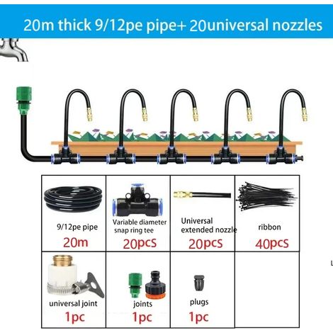 Kit d'arrosage automatique universel (tuyau d'eau de 20 mètres), brumisateur pour jardin et balcon