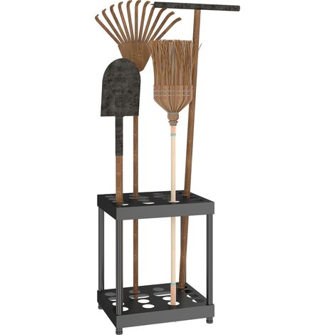 Organisateur d'outils de jardin, support à outils de jardin 16 compartiments à 2 niveaux 42 x 33 x 50 cm noir (1/5)