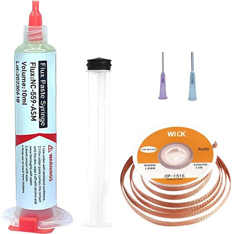 5 Pièces Tresse à dessouder de 3 m et pâte à souder sans nettoyage - Kit de dessoudage pour la réparation électronique, les circuits imprimés et la retouche de cartes de circuits imprimés (1/5)