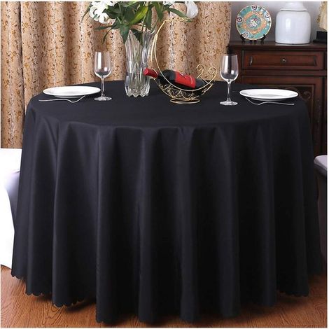Nappe ronde Noir 280cm Polyester pour Cuisine, Fête, Mariage