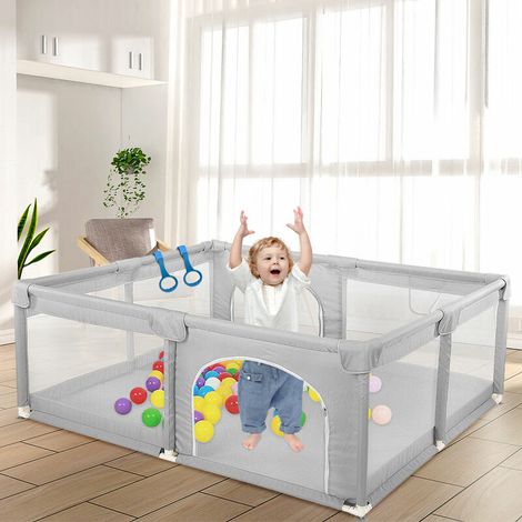 Parc Bébé en Oxford Non-toxique avec Tapis Stable Intérieur et Extérieur Gris 150x150cm (1/5)