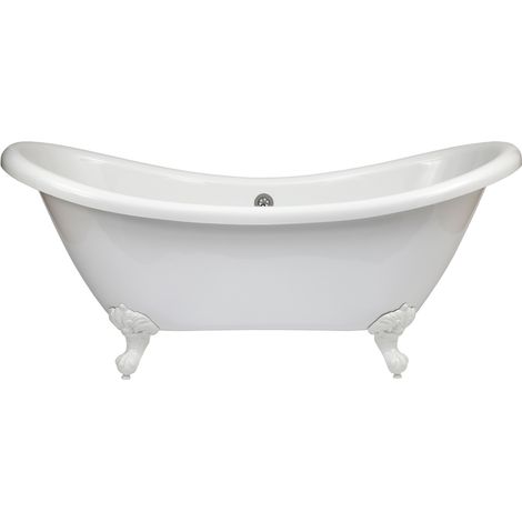 Milano Legend White 1750mm x 730mm Bathroom Double Ended Freestanding Slipper Bath with Feet - White Ball & Claw Feet
