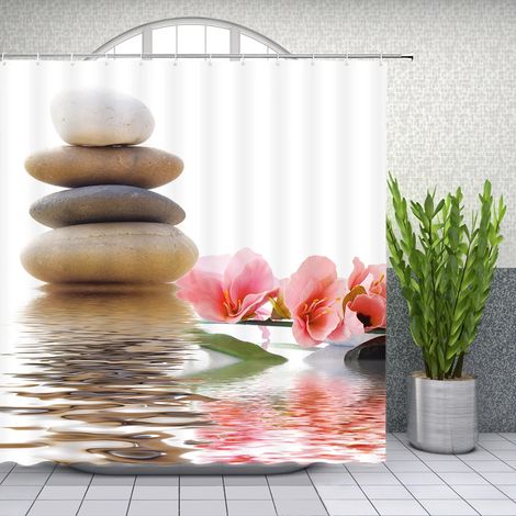 Rideau de douche à motif pierre, rideau en tissu lavable avec crochets, rideau de salle de bain décoratif, pierres, rideaux de douche 3D L180 x H240 cm