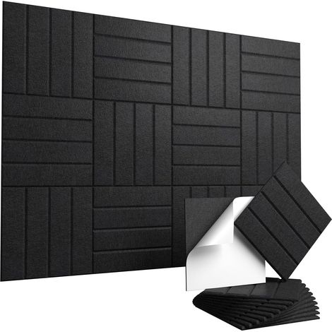 Lot de 12 panneaux acoustiques autocollants – Panneaux muraux insonorisants haute densité 30 x 30 cm pour la réduction du bruit et de l'écho, noir (1/5)