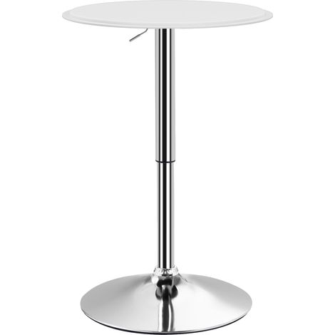 Table Mange-Debout réglable 67-93 cm Ø63 cm plateau pivotant 360° métal chromé PU blanc