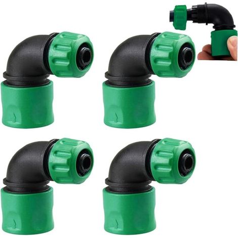 Lot de 4 Adaptateurs Coudés à Raccord Rapide pour Tuyau d'arrosage 12-13 mm, Connecteurs Rapides Coudés 90 Degrés, Adaptateur de Tuyau d'arrosage, pour Irrigation, Lavage de Voiture (Vert)