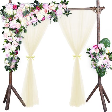 Voile Mesh Décoratif Semi-Transparent pour Arches Mariage, Fenêtres, Chambres et Événements Extérieur - Polyester 1.5x2.8m Blanc Champagne Noir Violet Bleu Rose 2 Pièces (1/5)