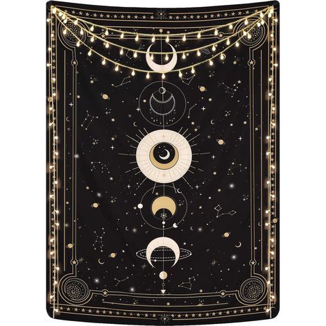 Tapisserie murale avec phases de la lune, Constellation mystérieuse, Ciel étoilé, Cartes de tarot, Tenture murale esthétique rétro (1/5)