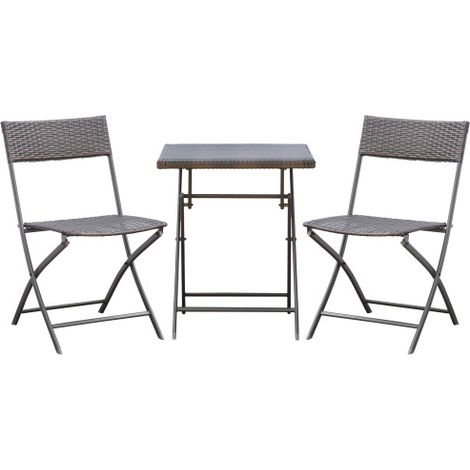 Ensemble table et chaises rotin 2 places, noir, idéal pour balcon et terrasse, meuble extérieur design moderne pour jardin (1/5)