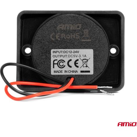 Chargeur de voiture avec prises USB, étanche, carré, 2 ports USB 12V 24V AMIO-04230 (1/4)