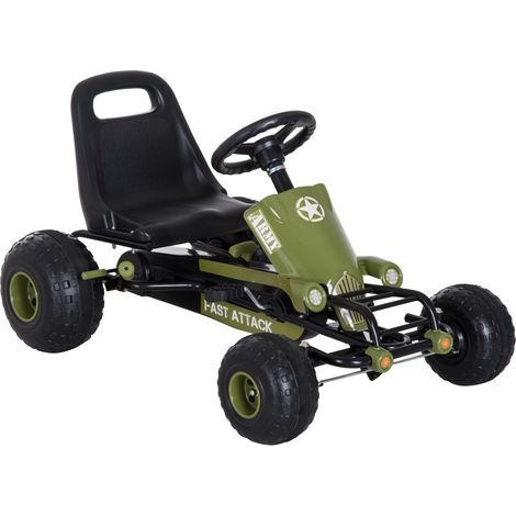 Go Kart Tretauto Tretfahrzeug mit Handbremse, Vor- und Rückwärtsgang, Kinderfahrzeug Kettcar Tretfahrzeug mit Verstellbarem Sitz für Kinder 3-6 Jahren, 99 x 65 x 56cm Grün
