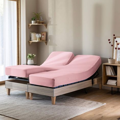 Drap housse rose thé pour lit articulé jersey extensible 2x90x200 (1/4)