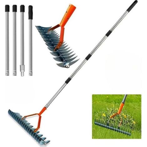 Rastrello scarificatore per prato, scarificatore manuale per prato con manico da 170 cm, rastrello scarificatore, scarificatore manuale per prato, per la rimozione delle erbacce (1/4)