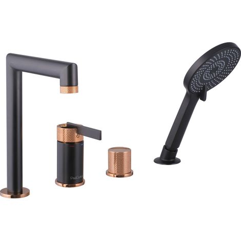 PaulGurkes Wannenrandarmatur Matt-Schwarz Rose-Gold 4-Loch-Armatur (1/2)