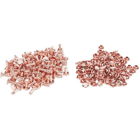 100 Rivets métalliques or rose, éclat intense dureté élevée, pointes à coudre pour cuir DIY ceintures 6x8mm (1/5)