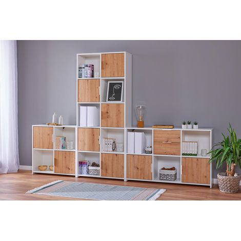 Commode 5 Portes Buffet Étagère sur Pied pour Chambre Salon Salle de Bains Chêne Artisan Blanc Bois Composite Robuste Facile d'entretien 5TW (1/5)