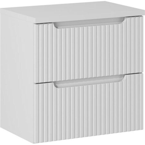 Set da bagno sospeso VANO bianco 60cm : mobile sottolavabo con cassetti scanalati + piano per lavabo bianco