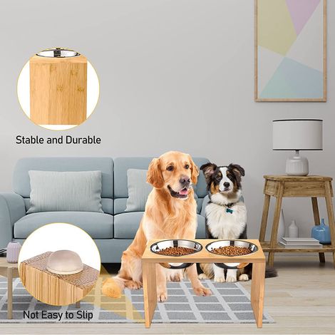 Hofuton Gamelles Surélevées - Pour Chiens et Chats - Supports Surélevés en Bambou avec 2 Gamelles d'eau et de Nourriture en Acier Inoxydable (402218cm) (1/5)