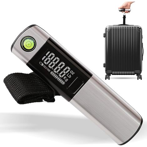 Bilancia da viaggio digitale portatile da 50 kg con display LCD, leggera e manuale, alimentata a batteria CR2032, accessorio da viaggio compatto e comodo.