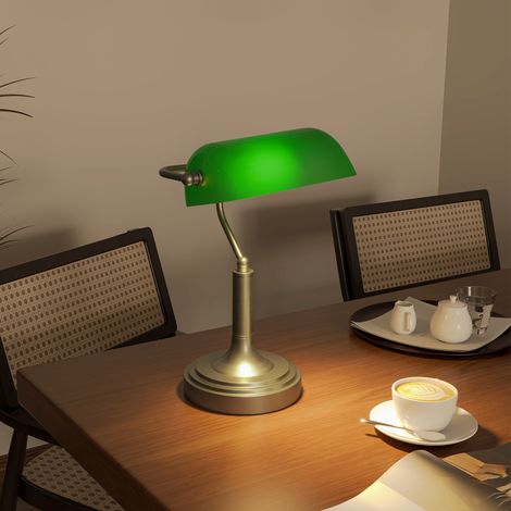 E27 Banker-Schreibtischlampe mit verstellbarem Schirm und Wippschalter für Zuhause, Büro, Bibliothek – Grün