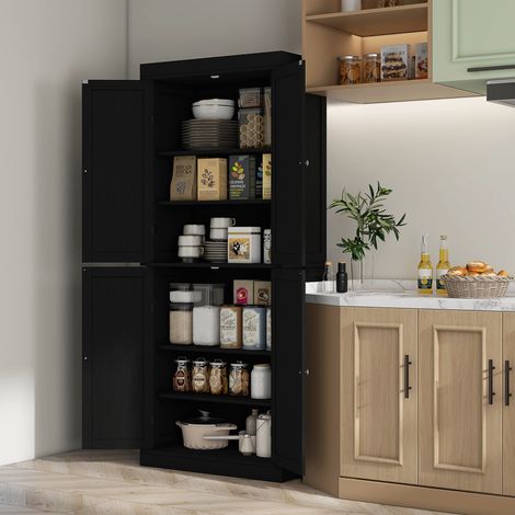 Grand cuisine 6 Bois Noir étagères réglables 4 portes 76x40,5x184 cm