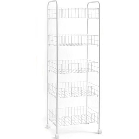 Chariot de rangement blanc 5 étages avec roulettes, bande lumineuse, grande capacité de charge, pour chambre et cuisine, livré avec 5 coussins (1/5)