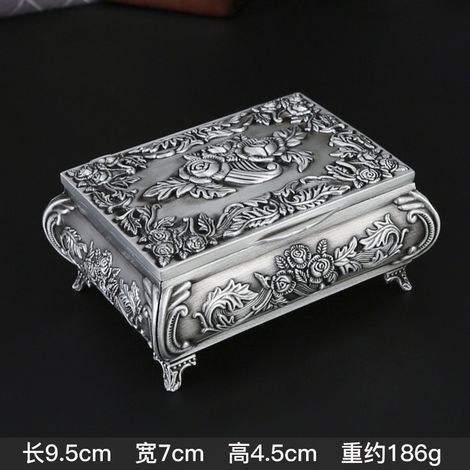 Coffre à bijoux en alliage de zinc (étain antique) - Coffret au trésor européen rétro classique et créatif - Boîte de rangement pour bijoux (1/5)