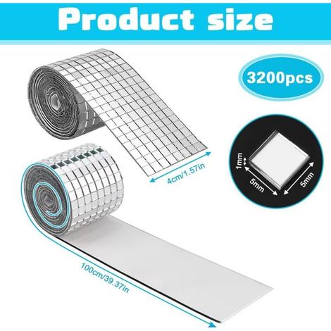 3200PCS Mini Carreaux Mosaïque Carrés Verre, Autocollant Mosaique Verre Carreaux de Mosaïque Miroir en Verre Mosaïque Miroir Carrelage Carrelage Miroir Mosaïque Carré pour DIY Disco, 5x5mm (1/4)
