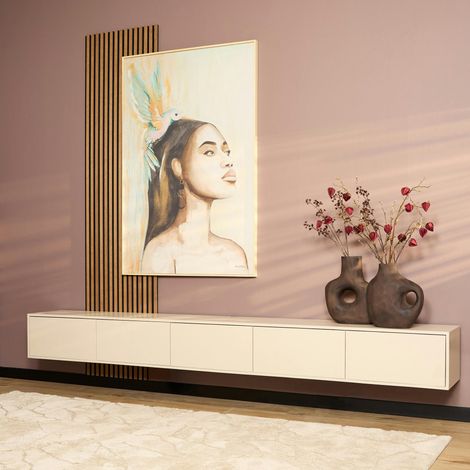 Meuble TV suspendu XL bois sable 5 portes JUNO