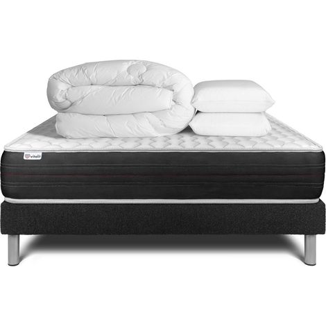 Komplettpaket Bett - Matratze 160x200 cm + Boxspringbett mit Lattenrost (im Set) + 2 Kopfkissen + Bettdecke - Vitalspring (1/5)