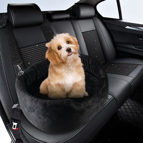 Plush Dog Car Seat for Small Medium Dogs & Cats, Comfortable Pet Car Seat with Safety Leash & Non-Slip Base, Washable Pet Car Seat Bed Sofa, Soft Secure for Puppy Travel (Black) (1/5)