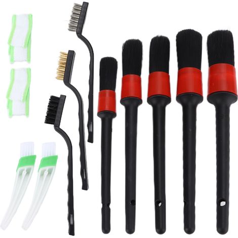 Kit de nettoyage de 12 brosses pour l'intérieur et l'extérieur du véhicule, comprenant des outils pour le nettoyage des jantes, du tableau de bord et des sièges. (1/5)
