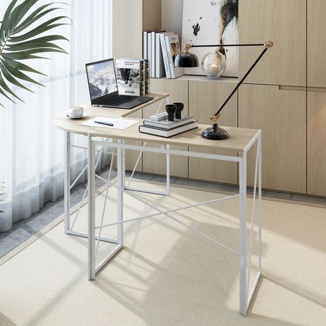 MEUBLIV Bureau d'angle L 120 cm blanc chêne clair – grand plateau pour bureau (1/5)