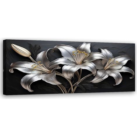 Tableau déco Lys argentés peints 90x30 (1/5)