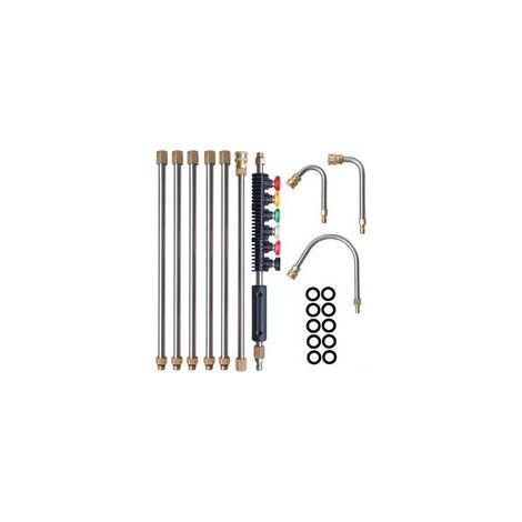 Allongeuse pour nettoyeur haute pression – Lot de 10 pièces avec 5 buses de pulvérisation, 1 accessoire pour gouttières, poignée coudée et raccord rapide 1/4″, compatible jusqu’à 4000 PSI (1/5)