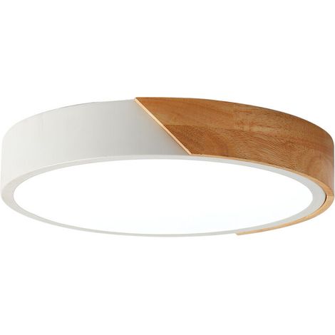 Wooden LED ceiling light, Φ30CM round ceiling light, modern simple 18W ceiling light for kitchen, hallway, office, porch white light, white (1/4)