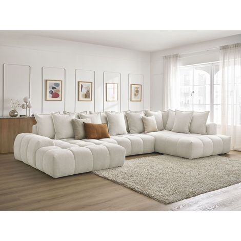 BOBOCHIC - Canapé panoramique convertible coffre EVEREST tissu texturé Angle gauche  Blanc (1/5)