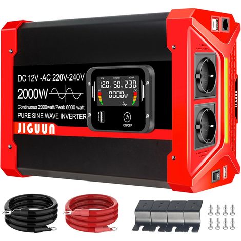 2000W/6000W Convertisseur 12V 220V Pur Sinus Onduleur transformateur  2 Prises EU (1/5)