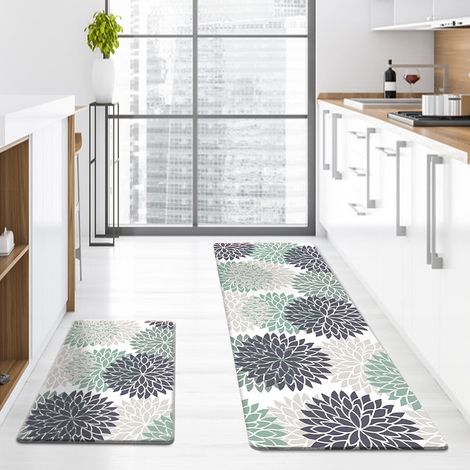 New style kitchen long strip mat, non-slip, oil-proof, stain-resistant, and easy to clean suitable for entryways, front doors, and bathrooms - Floral green - 40601.0cm