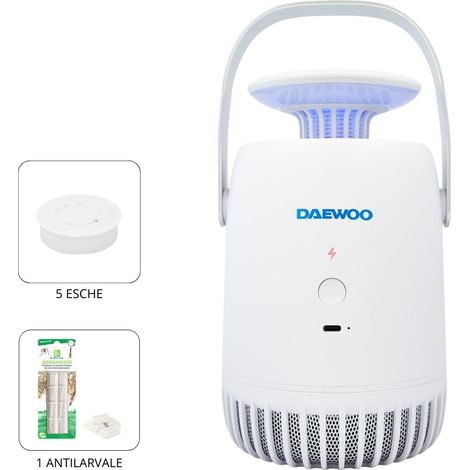 Kit Completo Antizanzare Daewoo Lampada USB + 5 Esche Potenzia Effetto + Aquatain Block Antilarvale