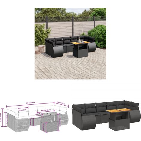 Salon de jardin 8 pcs avec coussins noir résine tressée - Ensemble Salon De Jardin - Meuble Extérieur - Résine Tressée - Rotin Synthétique - Table Extensible - Home & Living (1/3)