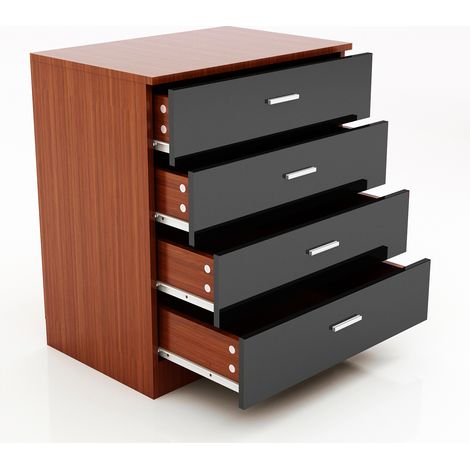 ELEGANT High Gloss Black/Walnut Chests of 5 Drawers with Metal Handles for Bedroom or Home Storage Organizer (1/5)