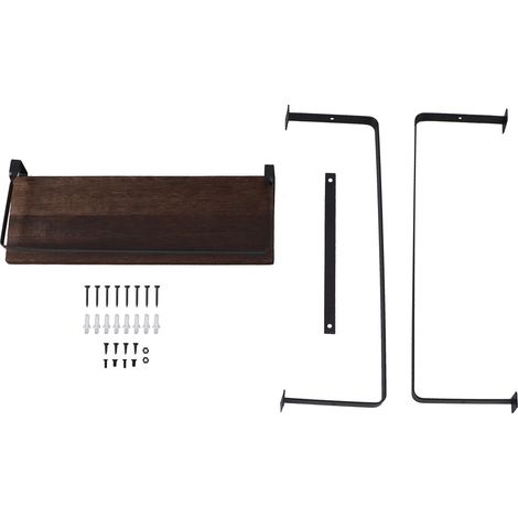 Porte-serviettes mural en métal avec plateau bois, organiseur de salle de bain multifonction pour plantes et bougies (1/5)