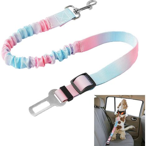Réglable Ceinture Securite Chien Voiture - 1 Pièce, Bleu Rose Dégradé, Elastique Attache Chiens Voitures, Adaptée à Tous Les Types d'animaux et de Modèles de Véhicules (1/5)