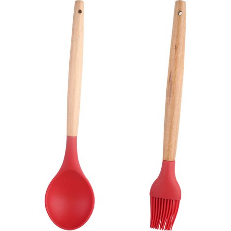 Ustensiles De Cuisine En Silicone Antiadhésif Avec Manche En Bois D'Acacia Pour Poêles Et Casseroles Lot De 2 (1/5)