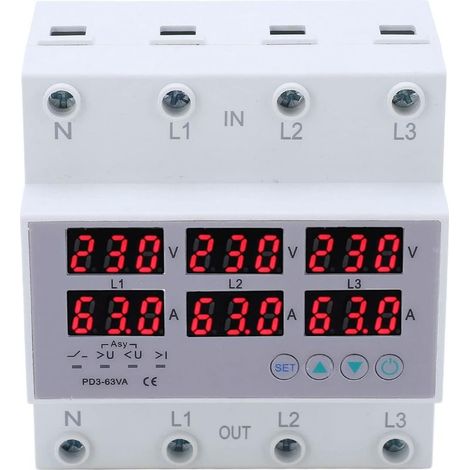 AC 390‑500V(63A) Multitesteur Ampèremètre Voltmètre Rail DIN Triphasé, Protection Automatique contre les Surintensités (1/5)