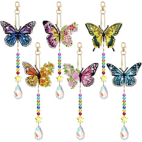 Ensemble de 6 carillons éoliens avec peinture diamantée, attrape-soleil, jouet, pendentif, pour filles de 7 à 12 ans