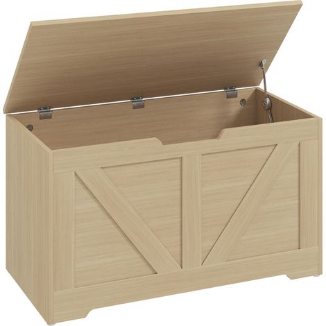 Bois Naturel Rustique Intérieur Spacieux Banc Coffre de Rangement 80x40x45cm Siège et Meuble d'Entrée Bout de Lit (1/5)