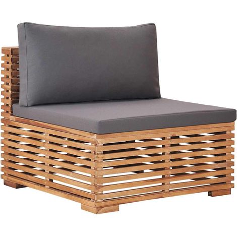 vidaXL Canapé central de jardin avec coussin gris Bois de teck solide (1/4)